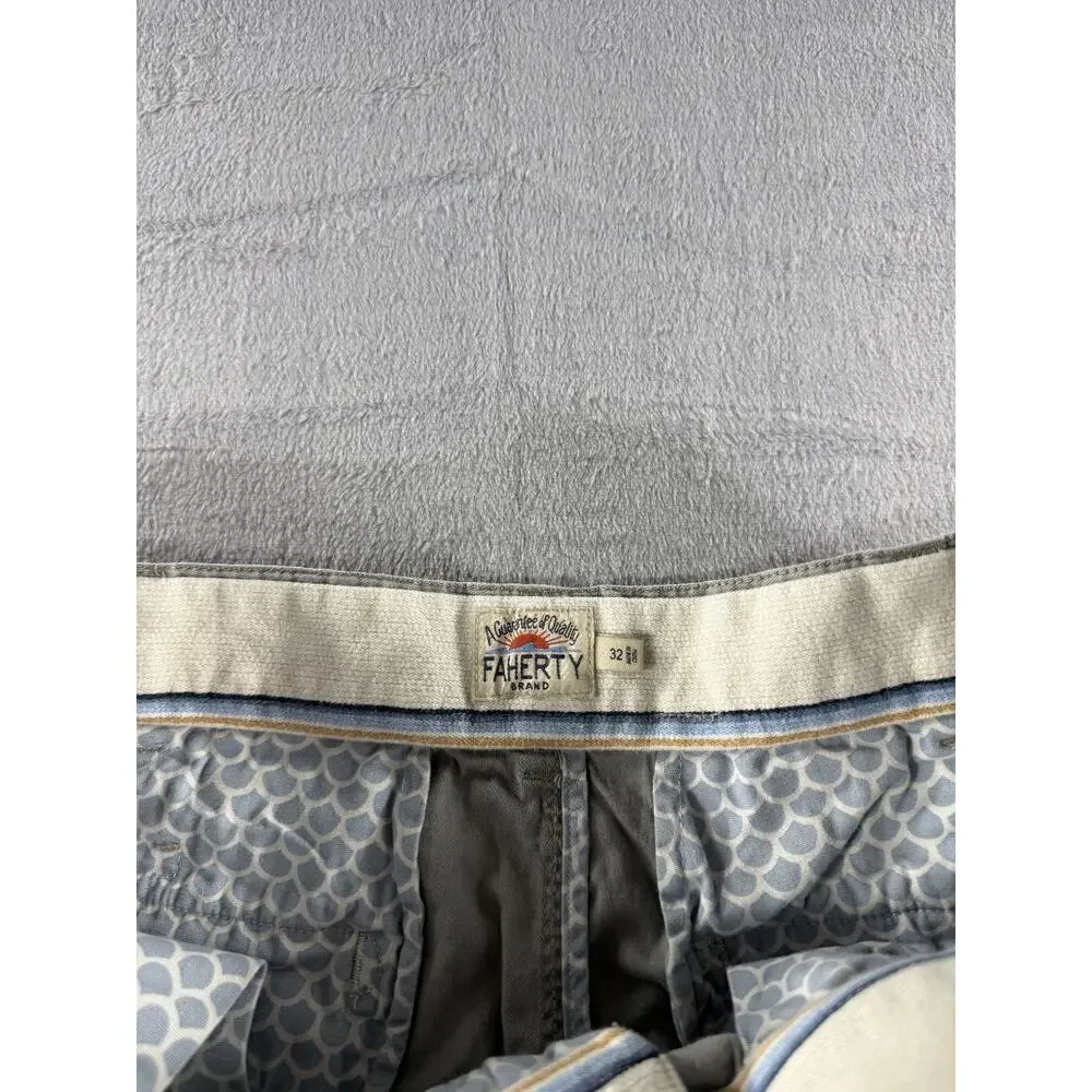 Faherty Mens Gray Island Life Chino Shorts Size 32x8 Flat Front Cotton Beach